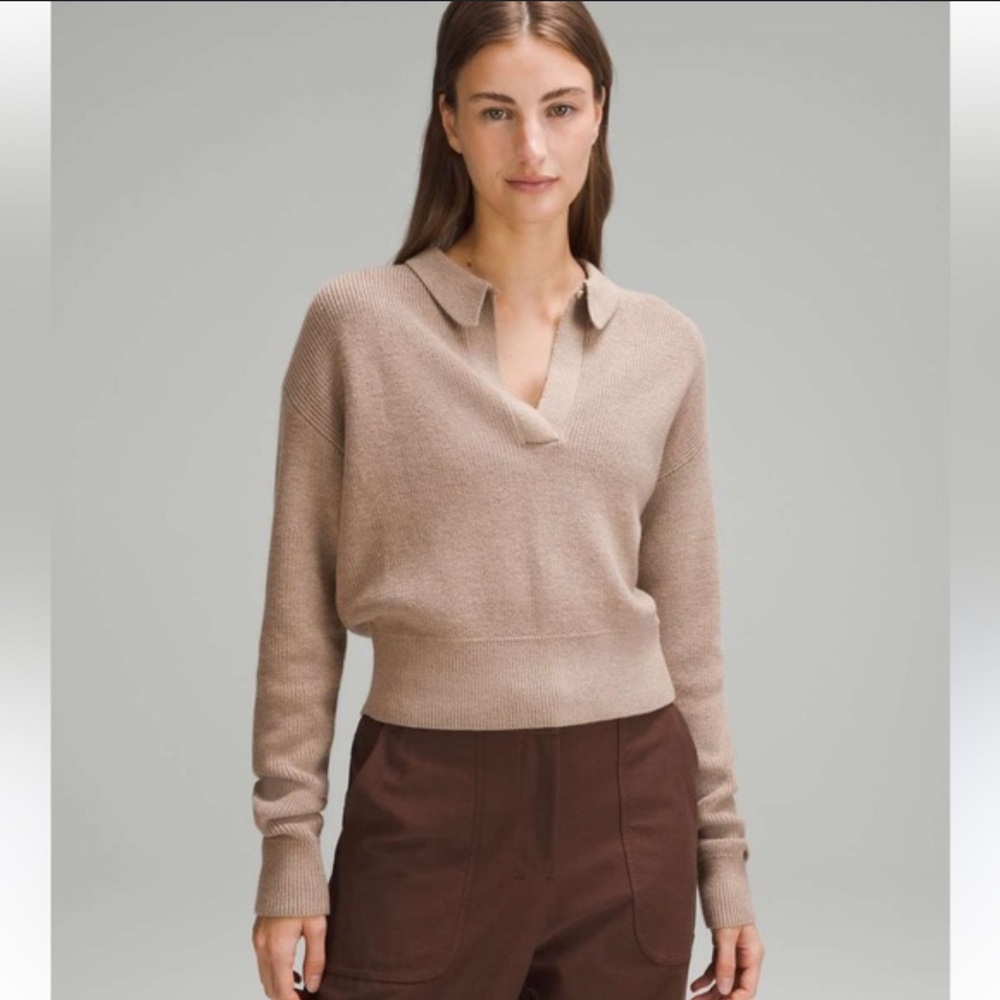 Lululemon Collared Merino Wool Blend Cropped Sweater Womens M
